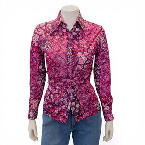 Vintage 1970s Floral Button-Up Shirt * S/M